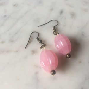 Pink quartz bronze dangle earrings